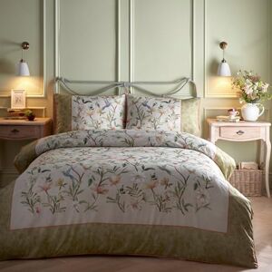 Appletree – Sage Green Floral & Kolibrier påslakan – King Bedding Size (230 x 220 cm) – vita sängkläder med fåglar och blommor tryck – 100% bomullssatin – kantsäng – Evelina-kollektion Appletree – Sage Green Floral & Kolibrier påslakan – King Bedding Size (230 x 220 cm) – vita sängkläder med fåglar och blommor tryck – 100% bomullssatin – kantsäng – Evelina-kollektion