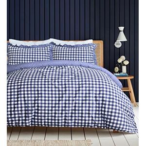 Sleepdown Gingham rutig blå enkel omvänd mjuk lättskött påslakan täcke sängkläder set med volangkanter örngott – super kung (260 cm x 220 cm) Sleepdown Gingham rutig blå enkel omvänd mjuk lättskött påslakan täcke sängkläder set med volangkanter örngott – super kung (260 cm x 220 cm)