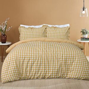 Sleepdown Gingham rutig senap enkel omvänd mjuk lättskött påslakan täcke sängkläder set med örngott – super kung (260 cm x 220 cm) Sleepdown Gingham rutig senap enkel omvänd mjuk lättskött påslakan täcke sängkläder set med örngott – super kung (260 cm x 220 cm)