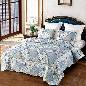 VIVILINEN Quiltat sängöverkast set 3-delat blommigt lapptäcke set för full/drottning storlek sängöverdrag med örngott (blå, full/queen size (220 cm x 238 cm) VIVILINEN Quiltat sängöverkast set 3-delat blommigt lapptäcke set för full/drottning storlek sängöverdrag med örngott (blå, full/queen size (220 cm x 238 cm)