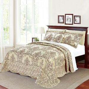 Home Soft Things Serenta Damask 4-delat set med sängöverkast, kung, beige Home Soft Things Serenta Damask 4-delat set med sängöverkast, kung, beige