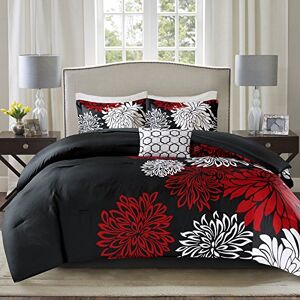 Comfort Spaces Enya Comforter Set-Modern Floral Design All Season Down Alternative Bedding, Matching Shams, Bedskirt, Decorative Pillows, King (104 in x 90 in), Red/Black Comfort Spaces Enya Comforter Set-Modern Floral Design All Season Down Alternative Bedding, Matching Shams, Bedskirt, Decorative Pillows, King (104 in x 90 in), Red/Black