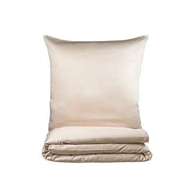 VANITA' DI RASO Bomullssatin sängkläder set premium påslakan 135 x 200 cm örngott 80 x 80 cm 100 % bomull sand VANITA' DI RASO Bomullssatin sängkläder set premium påslakan 135 x 200 cm örngott 80 x 80 cm 100 % bomull sand