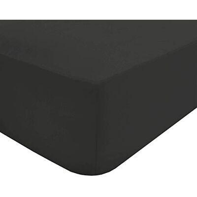 Sleepdown extra djupt dra-på-lakan, 32 cm ficka, lättskött, strykfritt, supermjukt polyester-bomullslakan, sängkläder, dubbelsäng, svart Sleepdown extra djupt dra-på-lakan, 32 cm ficka, lättskött, strykfritt, supermjukt polyester-bomullslakan, sängkläder, dubbelsäng, svart