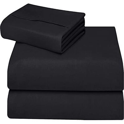 ComfyWell Dubbelt lakan dra-på-lakan – dra-på-lakan dubbel djup passform (35 cm) – mjukt borstat mikrofibertyg, svarta sängkläder – krympnings- och blekningsbeständigt. (dubbel (135 x 190 cm), svart) ComfyWell Dubbelt lakan dra-på-lakan – dra-på-lakan dubbel djup passform (35 cm) – mjukt borstat mikrofibertyg, svarta sängkläder – krympnings- och blekningsbeständigt. (dubbel (135 x 190 cm), svart)