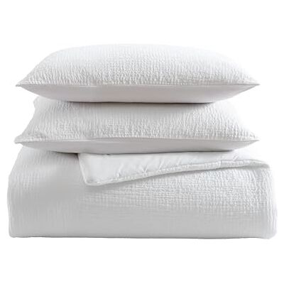 Vera Wang King Comforter Set, lyxiga sängkläder med matchande fodral, perfekt för alla årstider (Puckered textur vit, kung) Vera Wang King Comforter Set, lyxiga sängkläder med matchande fodral, perfekt för alla årstider (Puckered textur vit, kung)