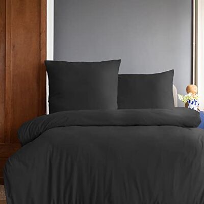 Komfortec Premium supermjukt sängkläder 2 delar 155 x 220 cm påslakan + 80 x 80 cm örngott, borstat 100% mikrofiber, svart Komfortec Premium supermjukt sängkläder 2 delar 155 x 220 cm påslakan + 80 x 80 cm örngott, borstat 100% mikrofiber, svart