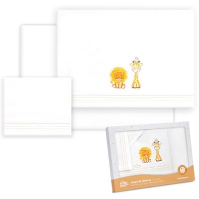 Interbaby Bomullslakan, bil/mos/liggdel giraff lejon giraff fluga, set 3 st. botten + bänkskiva + örngott Interbaby Bomullslakan, bil/mos/liggdel giraff lejon giraff fluga, set 3 st. botten + bänkskiva + örngott