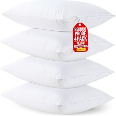 Utopia Bedding Vattentät Queen Size-kuddskydd med dragkedja (4-pack, vit), säker mot vägglöss och dammkvalster, kuddfodralsskydd, fukttransporterande kuddöverdrag, 51 x 71 cm Utopia Bedding Vattentät Queen Size-kuddskydd med dragkedja (4-pack, vit), säker mot vägglöss och dammkvalster, kuddfodralsskydd, fukttransporterande kuddöverdrag, 51 x 71 cm