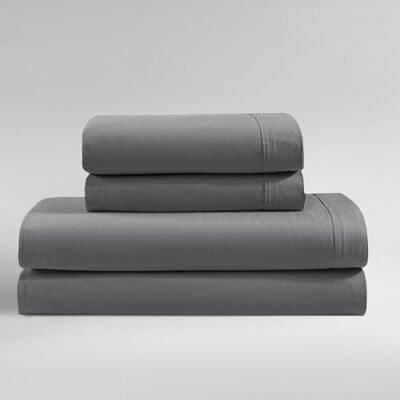 Calvin King Sheet Set, Crisp & Tailored Cooling Sheets with a Cotton Percale Lightweight Feel, Deep Pockets Bed Sheets with Matching Pillowcases & Fitted Sheet (Washed Percale Graphite) Calvin King Sheet Set, Crisp & Tailored Cooling Sheets with a Cotton Percale Lightweight Feel, Deep Pockets Bed Sheets with Matching Pillowcases & Fitted Sheet (Washed Percale Graphite)