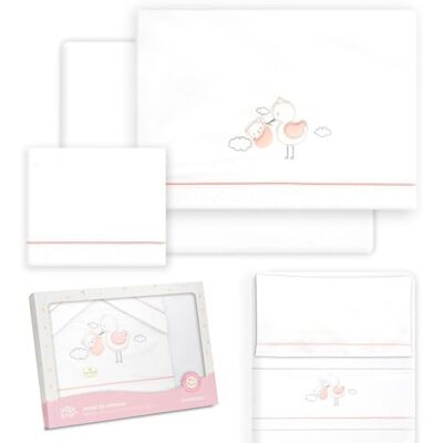 Interbaby Babylakan i bomull för barnsäng, stork björn, set med 3 st + bäddsoffa + örngott Interbaby Babylakan i bomull för barnsäng, stork björn, set med 3 st + bäddsoffa + örngott