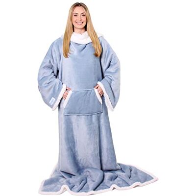 Snuggie Vändbar – den ursprungliga bärbara filten med ärmar, varm, mysig mjuk sammet, funktionell filt med ärmar, Blå (Dusty blå), One Size Snuggie Vändbar – den ursprungliga bärbara filten med ärmar, varm, mysig mjuk sammet, funktionell filt med ärmar, Blå (Dusty blå), One Size