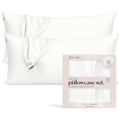 kitsch 100% satinörngott med dragkedja, mjukare än silkesörngott för hår och hud, kylande kuddfodral, satinörngott (kung (2-pack), elfenben) kitsch 100% satinörngott med dragkedja, mjukare än silkesörngott för hår och hud, kylande kuddfodral, satinörngott (kung (2-pack), elfenben)