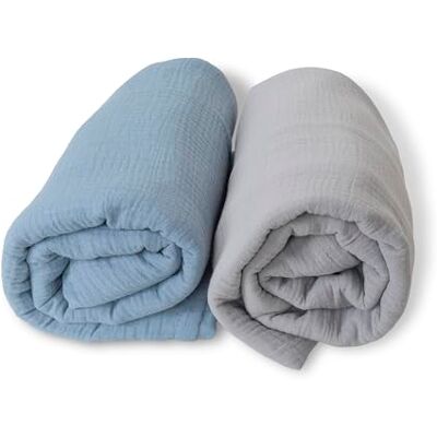 Babyline Set med 2 babymusseliner 120 x 120 cm, filt, servett, bambu, nyfödd. Naturliga fibrer. Hypermjuk, allergivänlig, 100% miljövänlig. (Sten/blå) Babyline Set med 2 babymusseliner 120 x 120 cm, filt, servett, bambu, nyfödd. Naturliga fibrer. Hypermjuk, allergivänlig, 100% miljövänlig. (Sten/blå)