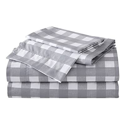 Eddie Bauer Lakan bomull percale sängkläder set, krispigt och svalt, elegant heminredning, tvilling, sjöhus pläd grå/vit Eddie Bauer Lakan bomull percale sängkläder set, krispigt och svalt, elegant heminredning, tvilling, sjöhus pläd grå/vit
