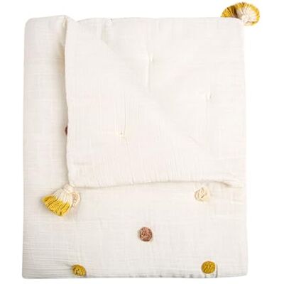 Crane Baby filt, mjuk bomullspompom, barnkammare och småbarnsfilt för pojkar och flickor, krämfärgad, 91 cm x 91 cm Crane Baby filt, mjuk bomullspompom, barnkammare och småbarnsfilt för pojkar och flickor, krämfärgad, 91 cm x 91 cm