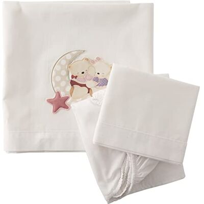 Interbaby Set för vagga i 3 delar lakan, 106 x 82 cm + underlakan 85 x 55 x 9 cm + kudde 50 x 30 cm, bomull, modell Osito Amoroso B/rosa Interbaby Set för vagga i 3 delar lakan, 106 x 82 cm + underlakan 85 x 55 x 9 cm + kudde 50 x 30 cm, bomull, modell Osito Amoroso B/rosa