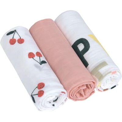 Lässig Mulltücher 3-pack 80 x 80 cm - Happy Fruits, Kirsche - Musselin Servetter Lässig Mulltücher 3-pack 80 x 80 cm - Happy Fruits, Kirsche - Musselin Servetter