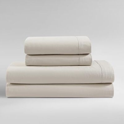 Calvin Queen Bed Sheets, Relaxed Garment Washed Cotton Percale Bedding Set with Matching Pillowcases, Deep Pockets, Oeko-TEX Certified (Washed Percale Light Beige, Queen) Calvin Queen Bed Sheets, Relaxed Garment Washed Cotton Percale Bedding Set with Matching Pillowcases, Deep Pockets, Oeko-TEX Certified (Washed Percale Light Beige, Queen)