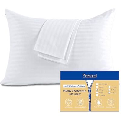 Precoco 100% bomull king kuddfodral med dragkedja, vita örngott king size set om 2 för hem och hotell, satin mjuk kylande dold dragkedja kuddöverdrag skydd för hår och hud, 50 x 91 cm Precoco 100% bomull king kuddfodral med dragkedja, vita örngott king size set om 2 för hem och hotell, satin mjuk kylande dold dragkedja kuddöverdrag skydd för hår och hud, 50 x 91 cm