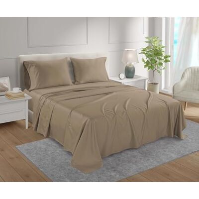 CHATEAU HOME COLLECTION 800-trådiga sängkläder i egyptisk bomull med djup ficka i satin, bomull, taupe, queen size CHATEAU HOME COLLECTION 800-trådiga sängkläder i egyptisk bomull med djup ficka i satin, bomull, taupe, queen size