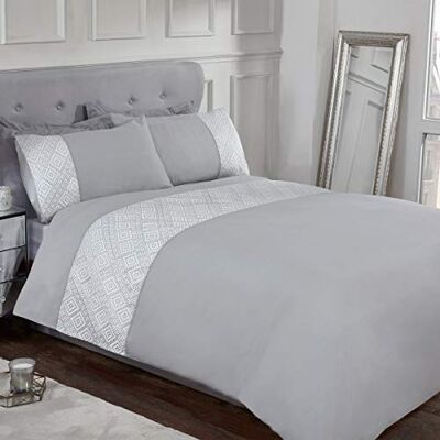 Sleepdown 3D geometrisk lyxig Lurex Jacquard manschettpanelband grå mjuk lättskött påslakan sängkläder set med örngott – king (220 cm x 230 cm) Sleepdown 3D geometrisk lyxig Lurex Jacquard manschettpanelband grå mjuk lättskött påslakan sängkläder set med örngott – king (220 cm x 230 cm)