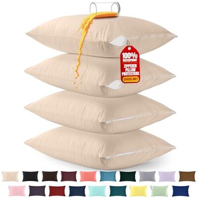 Utopia Bedding 4 Pack Waterproof Pillow Protectors with Zipper Standard Size (Beige), Bed Bug Proof Pillow case Covers, Moisture Wicking Pillow Encasements 20 x 26 Inches Utopia Bedding 4 Pack Waterproof Pillow Protectors with Zipper Standard Size (Beige), Bed Bug Proof Pillow case Covers, Moisture Wicking Pillow Encasements 20 x 26 Inches