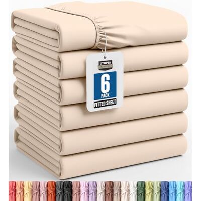 Utopia Bedding Queen Fitted Sheets Bulk Pack of 6 Bottom Sheets Soft Brushed Microfiber Deep Pockets Shrinkage & Fade Resistant Easy Care (Beige) Utopia Bedding Queen Fitted Sheets Bulk Pack of 6 Bottom Sheets Soft Brushed Microfiber Deep Pockets Shrinkage & Fade Resistant Easy Care (Beige)