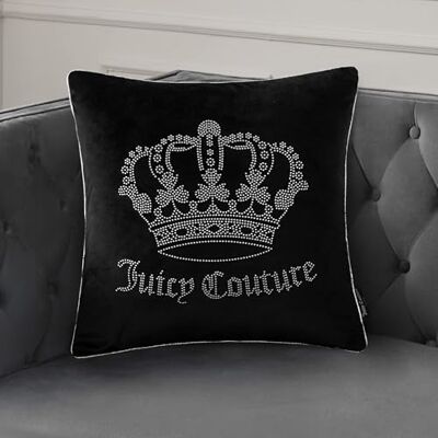 Juicy Couture fyrkantig 1-del vardagsrum och sovrumsdekor, premium prydnadskudde, 50 x 50 cm, svart strass krona Juicy Couture fyrkantig 1-del vardagsrum och sovrumsdekor, premium prydnadskudde, 50 x 50 cm, svart strass krona