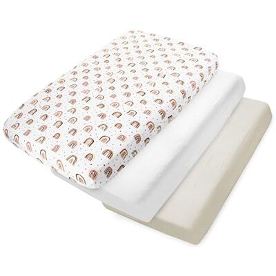 Medi Partners spännlakan muslin 60 x 120, 3-pack baby lakan barnsäng resårlakan 100% bomull – muslinlakan sängkläder babymadrass sovsäck babysäng (regnbågs-vit-grå) Medi Partners spännlakan muslin 60 x 120, 3-pack baby lakan barnsäng resårlakan 100% bomull – muslinlakan sängkläder babymadrass sovsäck babysäng (regnbågs-vit-grå)