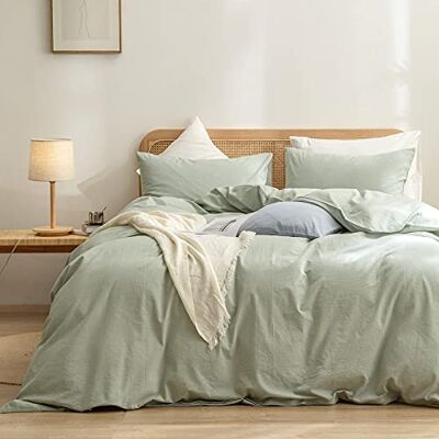 BESTOUCH Påslakanset i 100% tvättat bomullslinne, känns supermjukt, bekvämt, elegant och lätt, 3-delat bäddset för hemmet, salviagrön nyans, King size BESTOUCH Påslakanset i 100% tvättat bomullslinne, känns supermjukt, bekvämt, elegant och lätt, 3-delat bäddset för hemmet, salviagrön nyans, King size