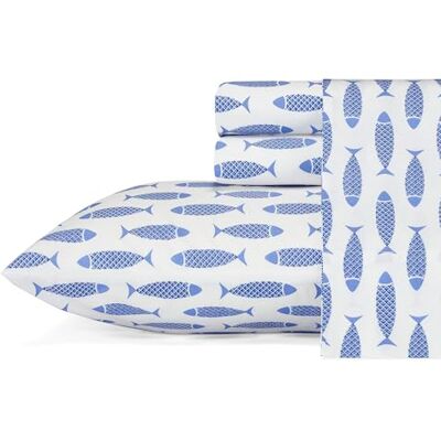 Nautica – drottninglakan, bomull percale sängklädesset, krispigt och coolt, kustnära heminredning (träblock fisk blå, drottning) Nautica – drottninglakan, bomull percale sängklädesset, krispigt och coolt, kustnära heminredning (träblock fisk blå, drottning)