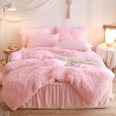 HAIHUA Set med fluffiga sängkläder, bäddset i mjuk fuskpäls med dragkedja, sängkläder i fuskpäls, Queen size-storlek, rosa, 3 delar (1 lurvigt överkast + 2 örngott i fuskpäls) HAIHUA Set med fluffiga sängkläder, bäddset i mjuk fuskpäls med dragkedja, sängkläder i fuskpäls, Queen size-storlek, rosa, 3 delar (1 lurvigt överkast + 2 örngott i fuskpäls)
