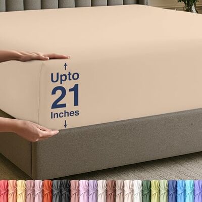 Utopia Bedding Dra-på-lakan i queen size, extra djupa fickor på 53 cm, mjuk mikrofiber, krympnings- och blekningsbeständigt, enkel skötsel, endast 1 dra-på-lakan, beige Utopia Bedding Dra-på-lakan i queen size, extra djupa fickor på 53 cm, mjuk mikrofiber, krympnings- och blekningsbeständigt, enkel skötsel, endast 1 dra-på-lakan, beige