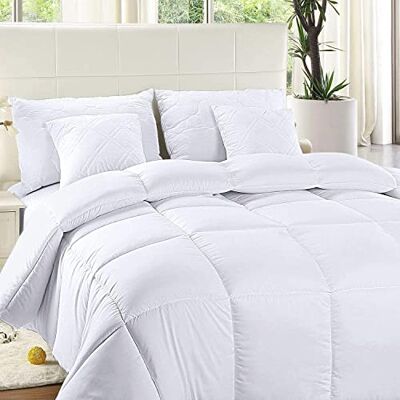 ComfyWell Super King täcke – enkelt täcke sängöverkast och set, 2 örngott varma och antiallergiska täcken för alla årstider, överkast för sängen. (Super King (220 x 260 cm), vit) ComfyWell Super King täcke – enkelt täcke sängöverkast och set, 2 örngott varma och antiallergiska täcken för alla årstider, överkast för sängen. (Super King (220 x 260 cm), vit)