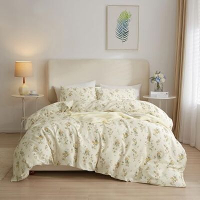 AMWAN Påslakanset i bomull, elegant blommigt cottagecorepåslakan med gula blommor i trädgårdsstil, botaniskt blommigt bäddset i vintagestil i Twin XL size AMWAN Påslakanset i bomull, elegant blommigt cottagecorepåslakan med gula blommor i trädgårdsstil, botaniskt blommigt bäddset i vintagestil i Twin XL size