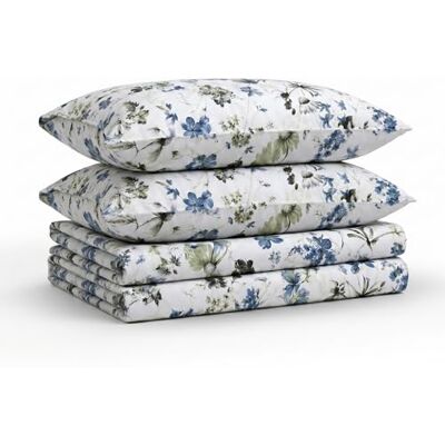 Tribeca Living Bäddset i twin size, 300 trådtäthet, mjuk bomullssatin, blommigt tryck, med extra djupa fickor, 3-delat bäddset, blå (Amalfi Blue)/flerfärgad Tribeca Living Bäddset i twin size, 300 trådtäthet, mjuk bomullssatin, blommigt tryck, med extra djupa fickor, 3-delat bäddset, blå (Amalfi Blue)/flerfärgad