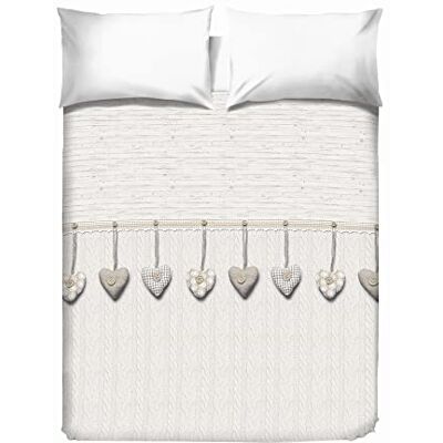PENSIERI DELICATI Dubbelöverkast 260 x 280 cm, 100% bomull pique-presenning, perfekt som dekorduk, filt spara säng 2 rutor, mönster hängande hjärta, beige, 100% tillverkad i Italien PENSIERI DELICATI Dubbelöverkast 260 x 280 cm, 100% bomull pique-presenning, perfekt som dekorduk, filt spara säng 2 rutor, mönster hängande hjärta, beige, 100% tillverkad i Italien