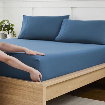 Sweet Home Collection Denim Blue Full Fitted Sheet Soft & Breathable Brushed Microfiber, Built-in Corner Straps Sweet Home Collection Denim Blue Full Fitted Sheet Soft & Breathable Brushed Microfiber, Built-in Corner Straps