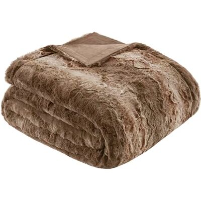 Madison Park Zuri mjuk plysch lyxig överdimensionerad fuskpäls kast djur ränder design, falsk mink på insidan, modern filt för kallt väder för säng, soffa, 60 x 70, brun Madison Park Zuri mjuk plysch lyxig överdimensionerad fuskpäls kast djur ränder design, falsk mink på insidan, modern filt för kallt väder för säng, soffa, 60 x 70, brun