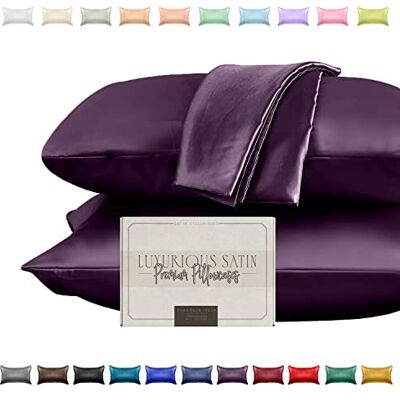 Elegant Comfort Silky and Luxurious 2-Piece Satin Pillowcase Set for Healthier Skin and Hair, Hidden Zipper Closure and Beautifully Packaged, Satin Pillowcase Set, King, Purple Elegant Comfort Silky and Luxurious 2-Piece Satin Pillowcase Set for Healthier Skin and Hair, Hidden Zipper Closure and Beautifully Packaged, Satin Pillowcase Set, King, Purple