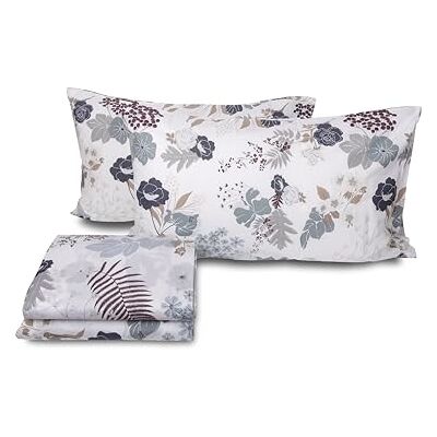 zer0bed Blommigt bomullslakan, tillverkat i Italien, överlakan + lakan med hörn + par örngott, 100% bomull, indigo zer0bed Blommigt bomullslakan, tillverkat i Italien, överlakan + lakan med hörn + par örngott, 100% bomull, indigo