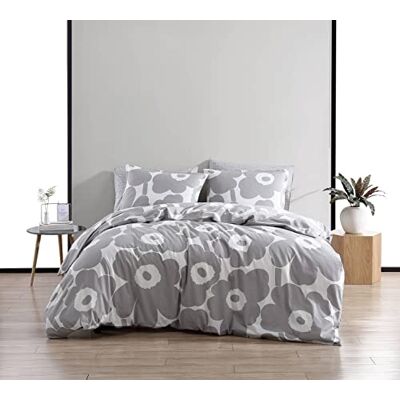 Marimekko King påslakanset, bomullssängkläder med matchande örngott och bottenstängning, heminredning för alla årstider (Unikko grå, King) Marimekko King påslakanset, bomullssängkläder med matchande örngott och bottenstängning, heminredning för alla årstider (Unikko grå, King)
