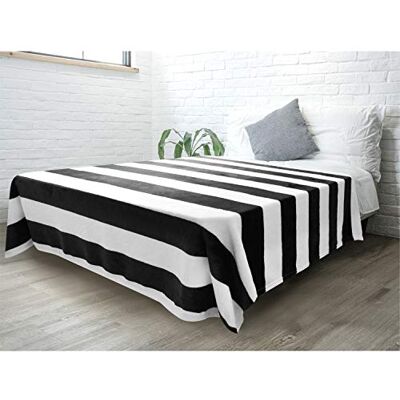PAVILIA Randig filt för bäddsoffa mjuk flanell fleece rand svart och vitt dekorativt överkast varm mysig lätt mikrofiber 152 x 203 cm PAVILIA Randig filt för bäddsoffa mjuk flanell fleece rand svart och vitt dekorativt överkast varm mysig lätt mikrofiber 152 x 203 cm