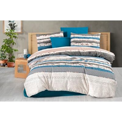 Nuit Des Rêves XXL täcke set (155 x 220 cm), blå, grädde och grå 50% bomull/50% polyester, 127 trådkvantit Kan tvättas i maskin, elegant design med knappstängning Nuit Des Rêves XXL täcke set (155 x 220 cm), blå, grädde och grå 50% bomull/50% polyester, 127 trådkvantit Kan tvättas i maskin, elegant design med knappstängning