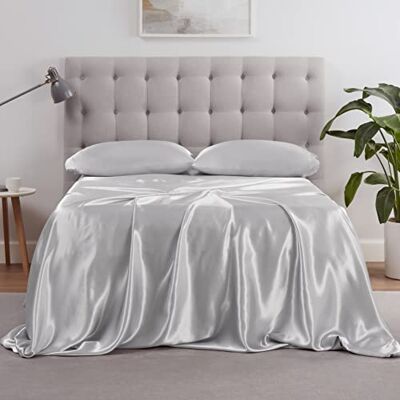 Serta SatinLuxury 4 st mjuk lätt djup ficka sängkläder silkeslen satin lakan set med örngott, king silvergrå Serta SatinLuxury 4 st mjuk lätt djup ficka sängkläder silkeslen satin lakan set med örngott, king silvergrå