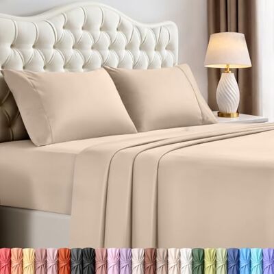 Utopia Bedding California King Bed Lakanset 4 delar sängkläder borstad mikrofiber krympnings- och blekningsbeständig enkel skötsel (Kalifornia King, beige) Utopia Bedding California King Bed Lakanset 4 delar sängkläder borstad mikrofiber krympnings- och blekningsbeständig enkel skötsel (Kalifornia King, beige)