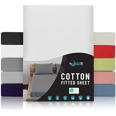 Dreamzie SPÄNNLAKAN I BOMULLSJERSEY Vit För madrass 100 x 200 x 22 cm Certifierad fri från kemiska produkter (OEKO TEX), Spännlakan med full elastic Dreamzie SPÄNNLAKAN I BOMULLSJERSEY Vit För madrass 100 x 200 x 22 cm Certifierad fri från kemiska produkter (OEKO TEX), Spännlakan med full elastic