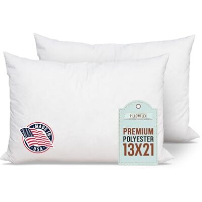 Pillowflex Uppsättning av 2 33 x 21 kuddformsinsatser, premium polyester fylld, maskintvättbar, avlång rektangel korsrygg, tillverkad i USA Pillowflex Uppsättning av 2 33 x 21 kuddformsinsatser, premium polyester fylld, maskintvättbar, avlång rektangel korsrygg, tillverkad i USA