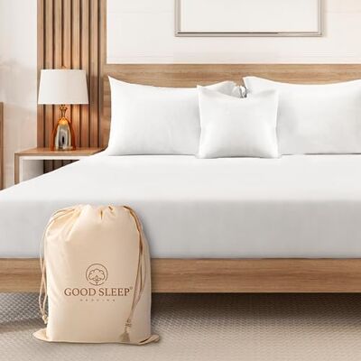 Good Sleep Bedding 1 000 trådtäthet vitt king dra-på-lakan endast djup ficka, egyptisk bomull king anpassat lakan endast, mjukt dra-på-lakan, lyxigt dra-på-lakan i egyptisk bomull, 40 cm djup ficka king dra-på-lakan Good Sleep Bedding 1 000 trådtäthet vitt king dra-på-lakan endast djup ficka, egyptisk bomull king anpassat lakan endast, mjukt dra-på-lakan, lyxigt dra-på-lakan i egyptisk bomull, 40 cm djup ficka king dra-på-lakan